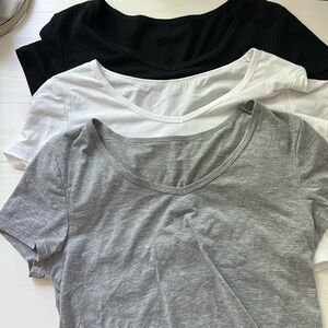 3 Pack Of SHEIN Crop Tee Shirts (Gray, Black, White)